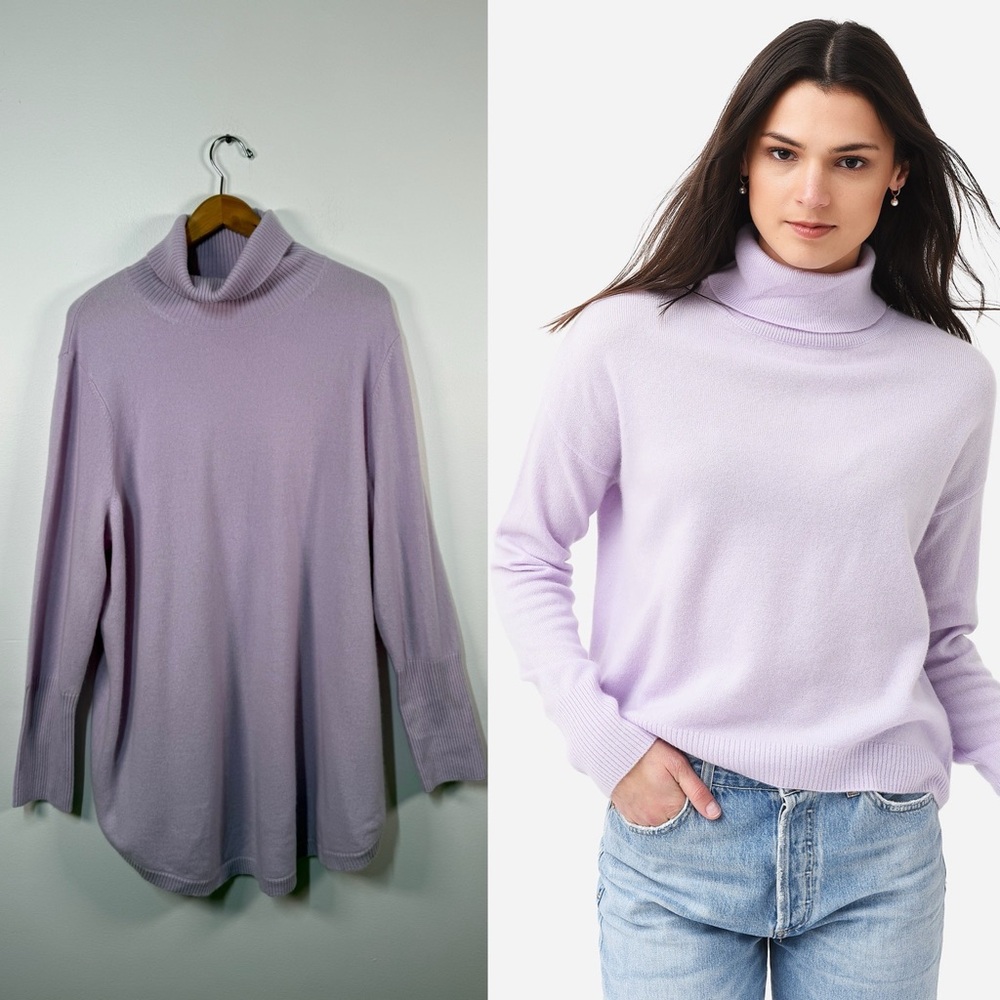 Soft‎ by Naadam Lavender 100% Cashmere Turtle Neck Curved Hem Sweater New 2X